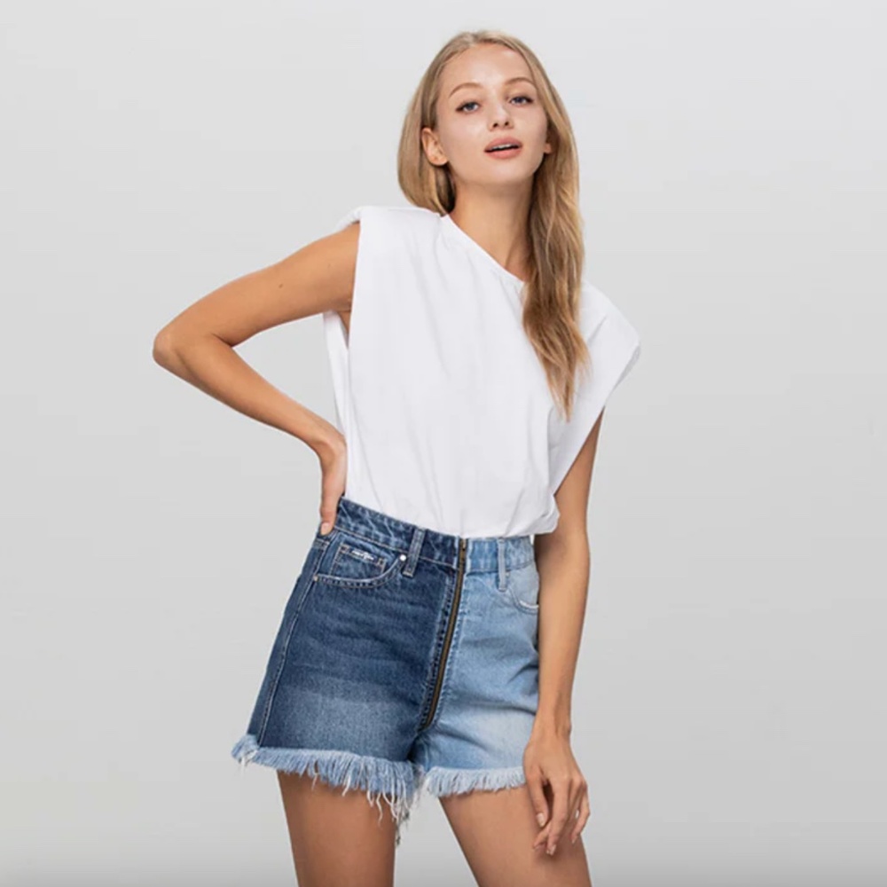 {Insane Gene} Zip Code Two-Tone Denim Shorts ~ Size L